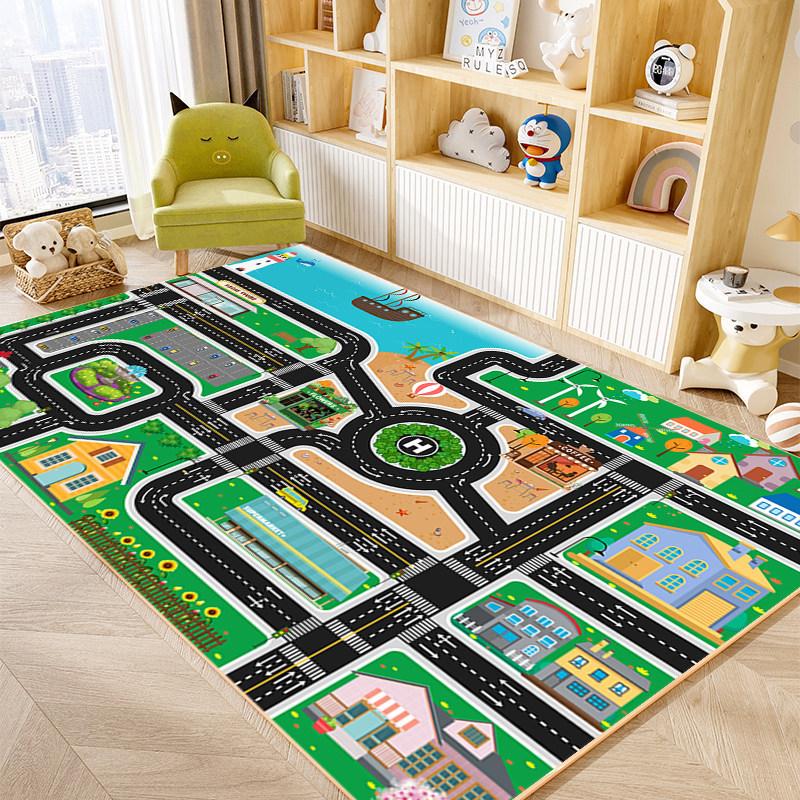 Educational City Traffic Map Rug Anti Slip Wear Resistant Toddler Car Track Play Mat Kids Indoor Game Bedroom Floor Decor