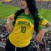 T-shirt Estiva Grafica a Maniche Corte con Scollo a V Stampa Brasile 10 da Donna Uomo Maglie Taglie Forti Maglietta Sportiva