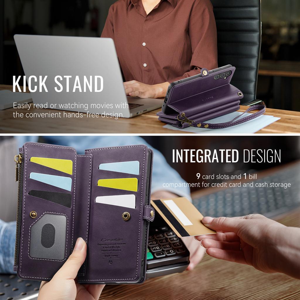 For Samsung Galaxy A54 5G Case CASEME C39 RFID Blocking Zipper Wallet Stand Leather Cover with Strap