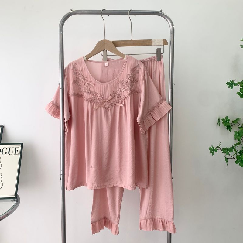 Princess Style Women's Tencel Cotton Short Sleeve Pajamas Casual Women's Home Wear Suit 2025 Summer Plaid Breathable Cotton