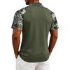 Men Short Sleeve Polo Shirt Button Down Printed Patchwork Design Classic Fit Lightweight Breathable Top