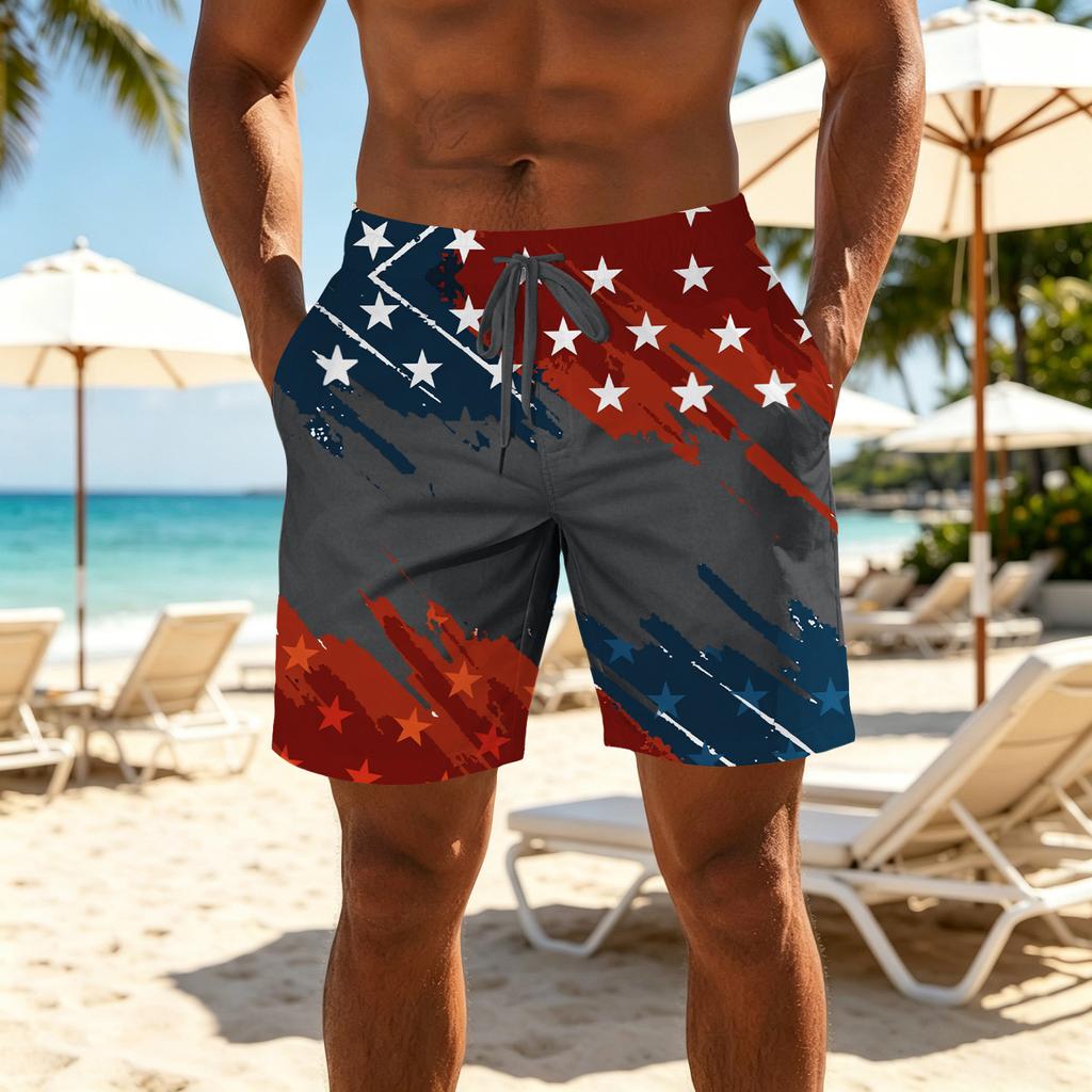 Men's Printed Casual Sports Shorts Drawstring Waist Relaxed Fit Lightweight Breathable Athletic Shorts for Everyday Wear