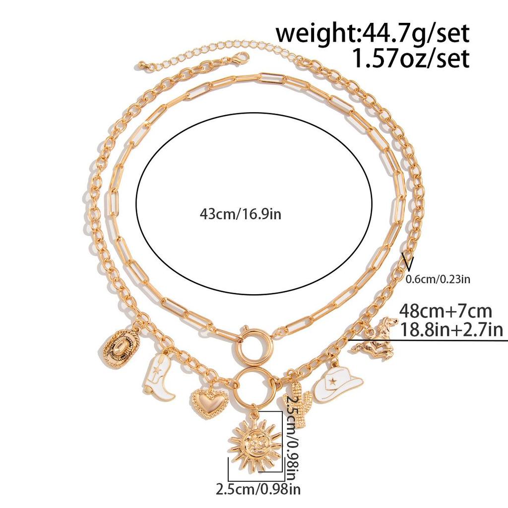 Summer Beach Collection Pendant Necklace Holiday Style Love Sun Cross Chain Lock Bone Chain Personalised Fashion Vintage Women's Necklace