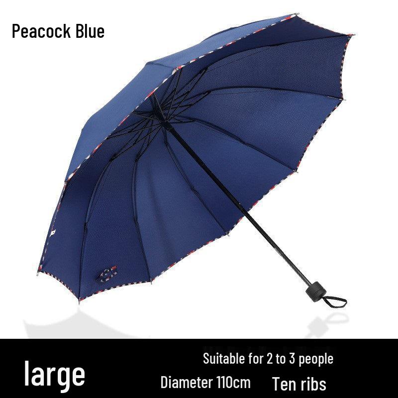 Dual-Use Extra Large Folding Umbrella - 12 Ribs for Sun and Rain Protection
