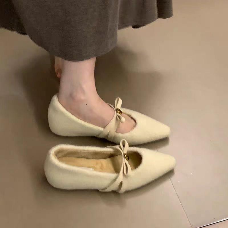Inner height increase French retro woolen Mary Jane single shoes women's autumn and winter new plush warm woolen shoes