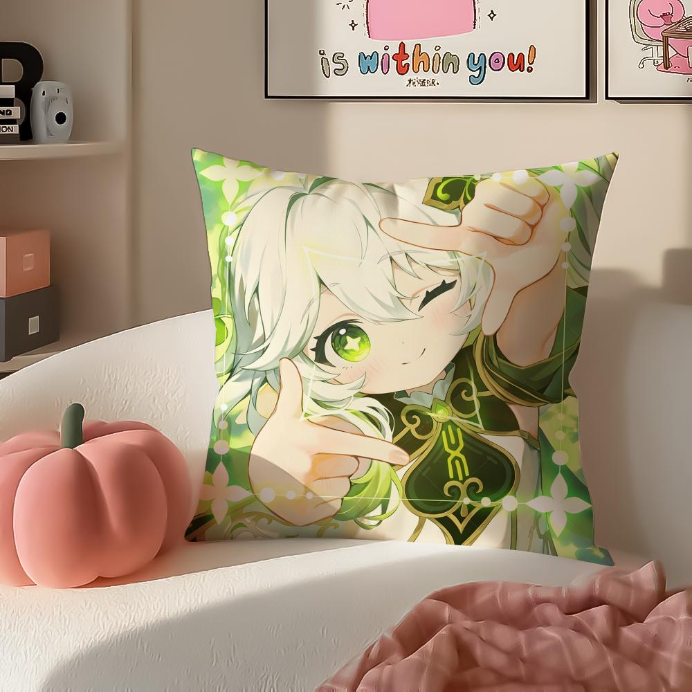Genshin Nahida Cushion Cover Pillowcase Short Plush Invisible zipper Room Sofa Cushion Cover
