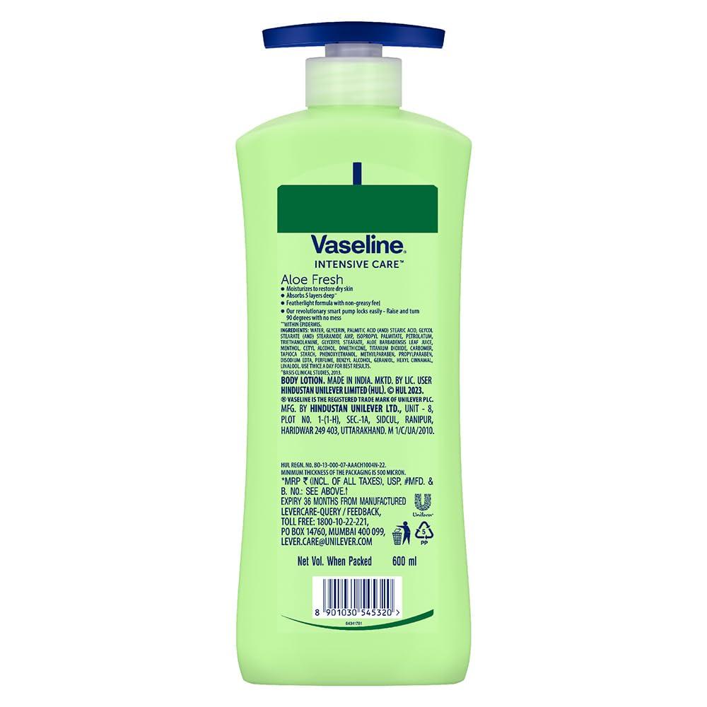 Vaseline Aloe Fresh Bodylotion 600ml Pak van 1 24H Hydratatie Niet-plakkerig Lichtgewicht Huidhydratant