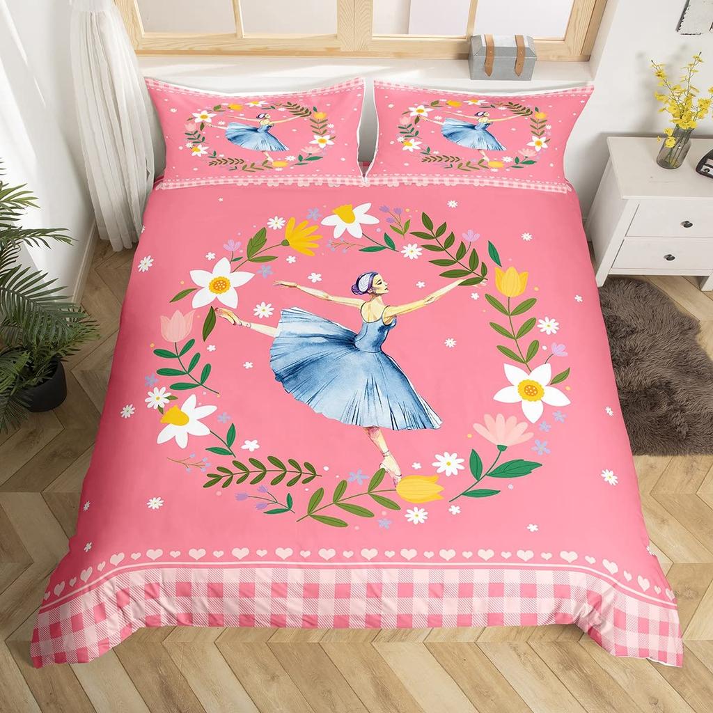 Girls Unicorn Duvet Cover Set King Size Cute Golden Glitter Unicorn Bedding Set Pink Floral Quilt Cover Fantasy Animals Bed Set