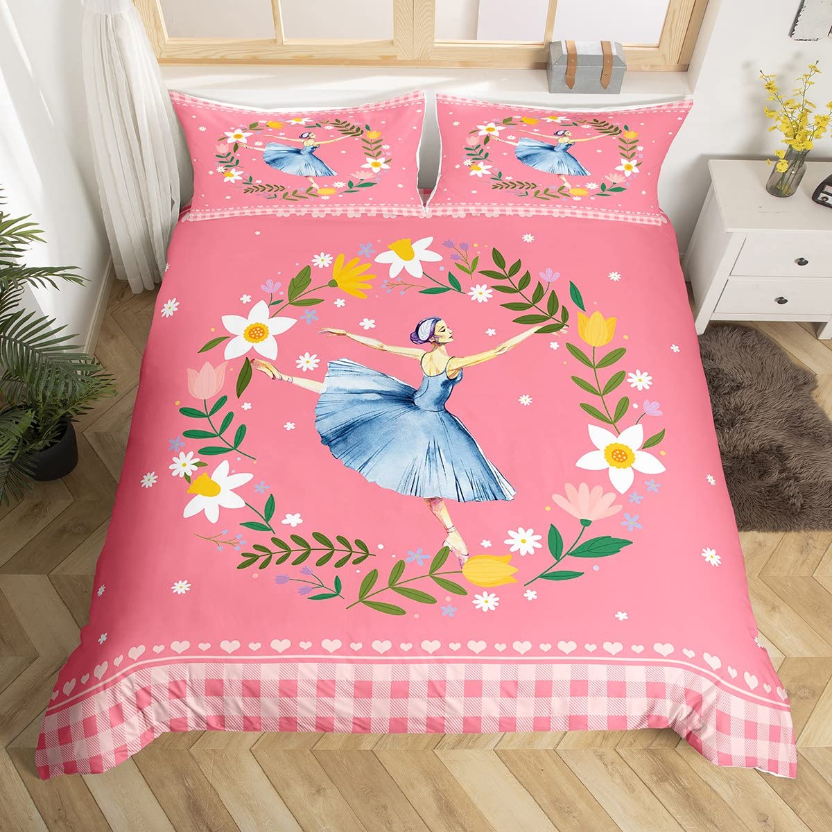 

Girls Unicorn Bed Cover Kit King Size Size Adorable Golden Glitter Unicorn Bed Cover Kit Pink Floral Quilt Cover Fantasy Animals Bed Kit EU single(135x200cm)