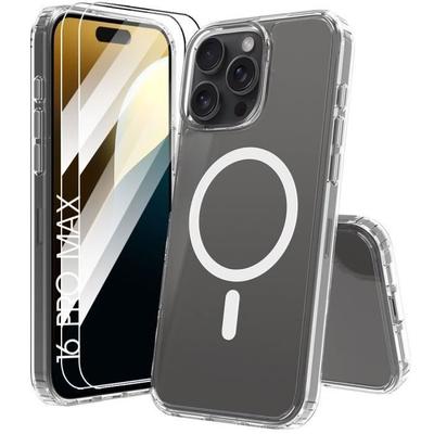 Case for iPhone 16 Pro Max with Magnetic Circle + 2 Transparent Tempered Glasses