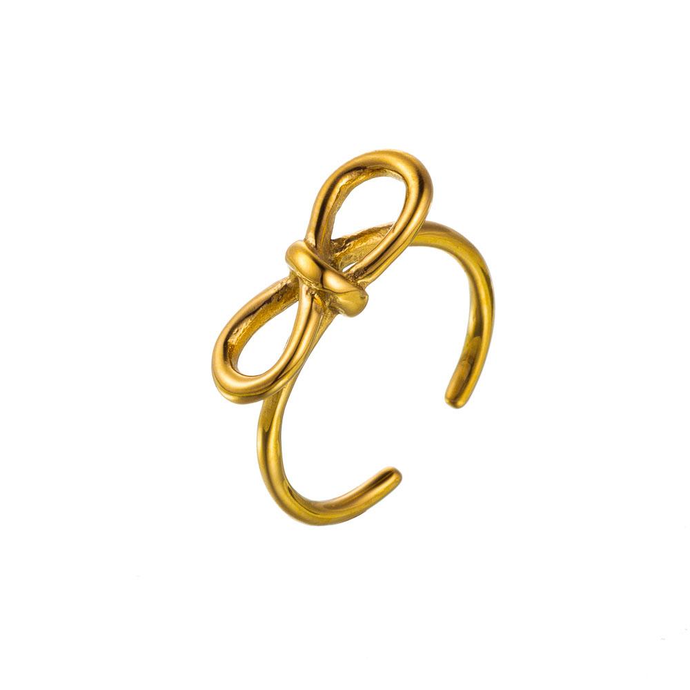 CARLIDANA Hot Sale Trendy 18K Gold Plated Bow Heart Twist Geometric Finger Rings Stainless Steel Not Fade Waterproof Women
