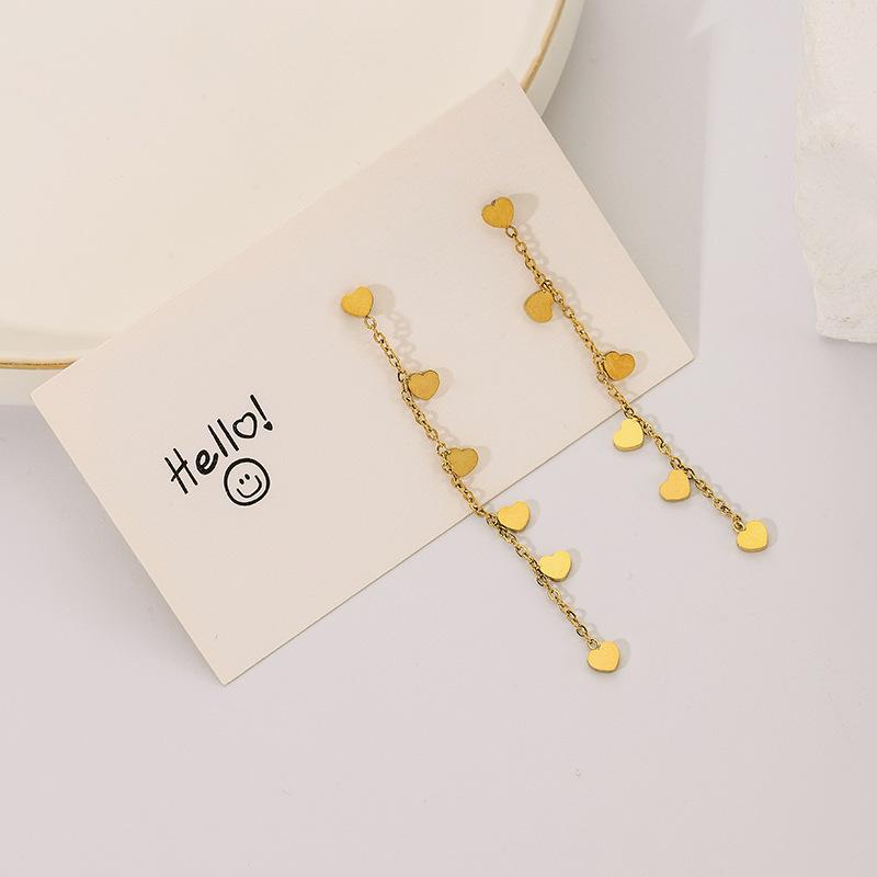 Light Luxury Simple Love Heart Long Fringed Earrings Personalized Fashion Niche Stud Earrings