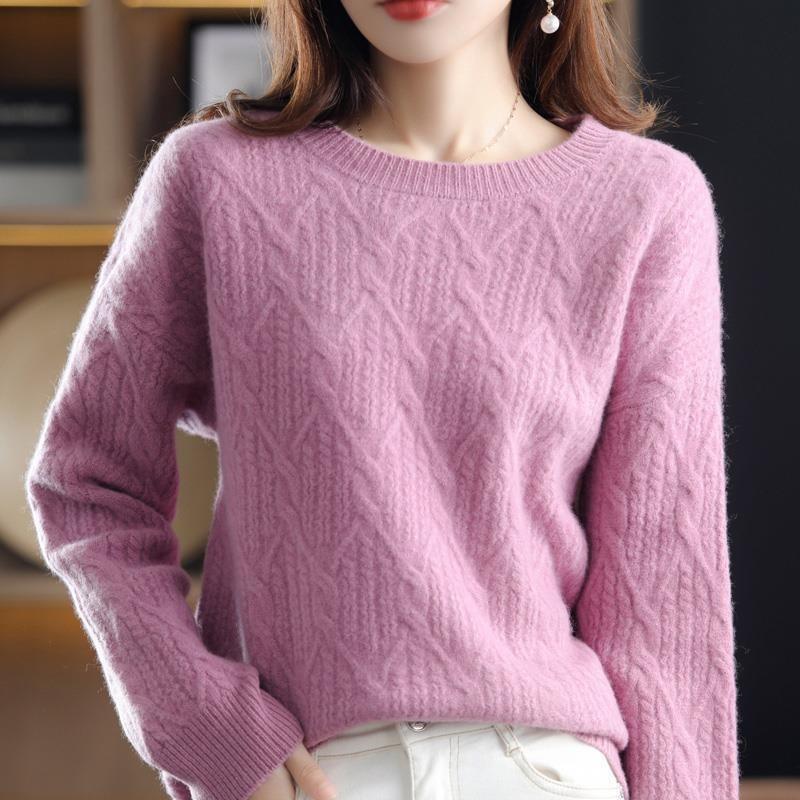 Fashion loose new round neck rhombus sweater women's pullover loose shoulder sleeves knitted bottoming shirt top trendy