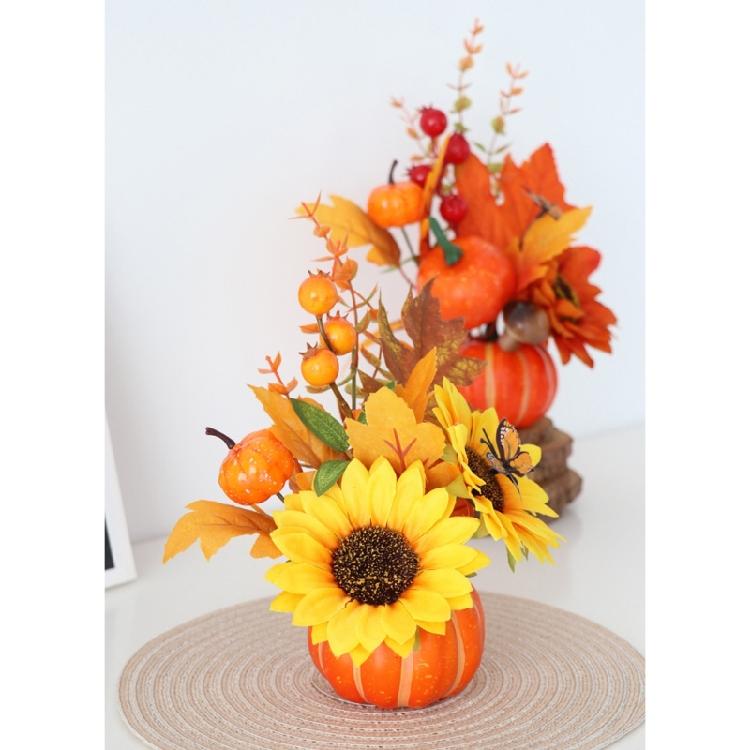 Harvest Dining Piece Faux Gourd Accent with Leaf Branch for Thanksgiving Shelf, Entry Zone, Room, and Home Use