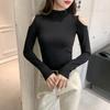 Women's Black Off-Shoulder Slim Fit Long Sleeve Korean Style Top