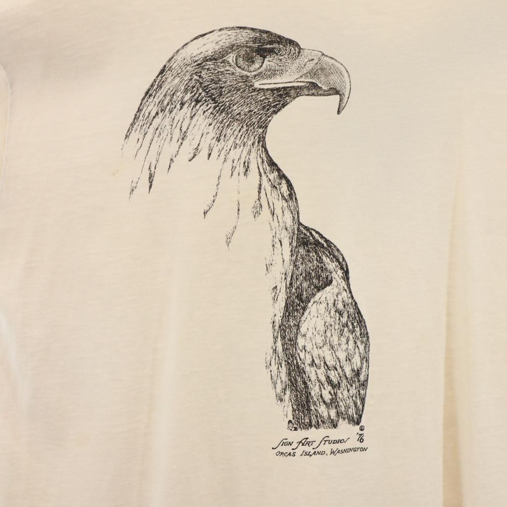 HANES 70s Made In USA Vintage Eagle Print Short Sleeve T-shirt Men's Used
