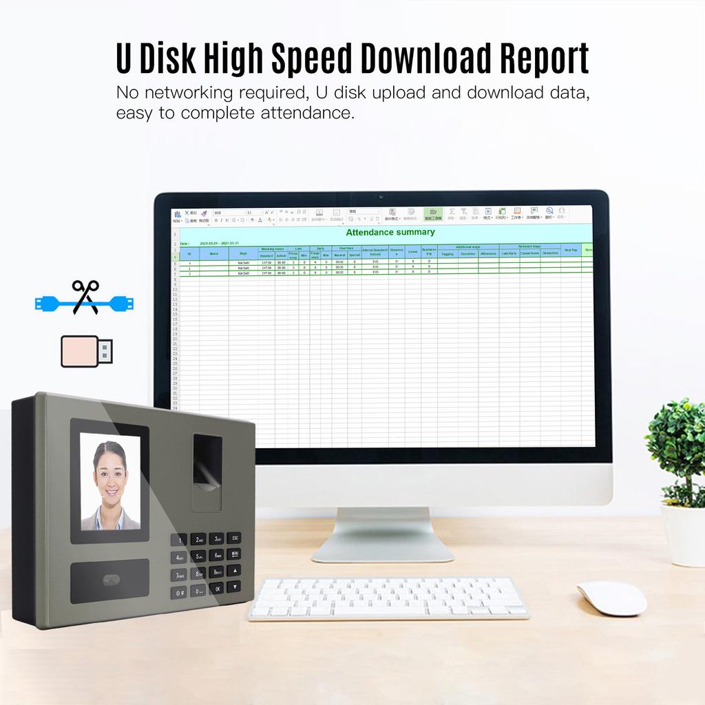 NaIntelligent Face Biometric Fingerprint Password Employee Attendance NaMachine Checking-in Recorder 2.8 inch   Screen Infrared Dual-Camera Fast to 