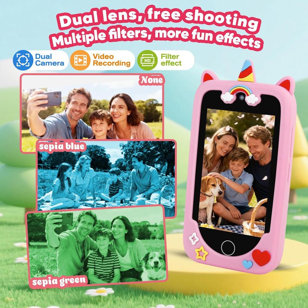 4.0'' Kids Smartphone Touch Screen 1G+8G Leaning Puzzle Game For Children Dual Cameras Children Birthday Gift Phone Toy 1200Mah