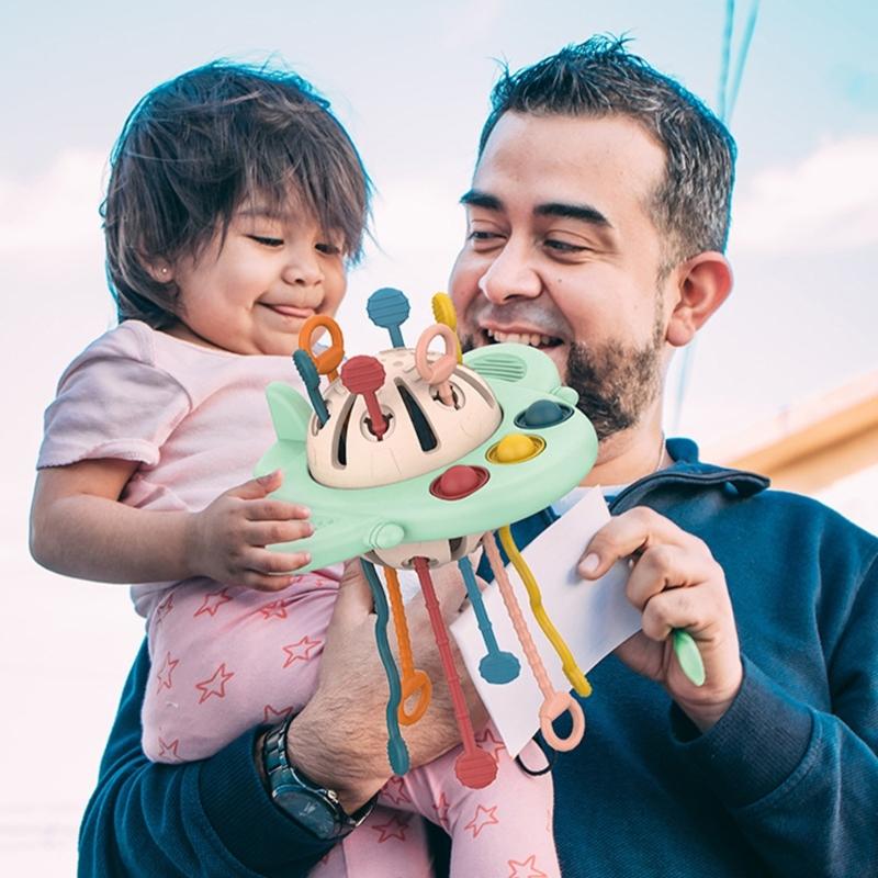 Sensory Aircraft Shape Toy for Infant Teether Pull Cord Toy Activity Newborn Gift Baby Cognitive Stimulation Shower Gift