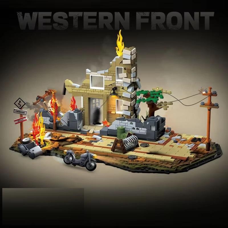 1145pcs Western Front City Campaign Scene Building Blocks Military Weapons Tank Armored Vehicle Tricycle Model Toy Kids Gift
