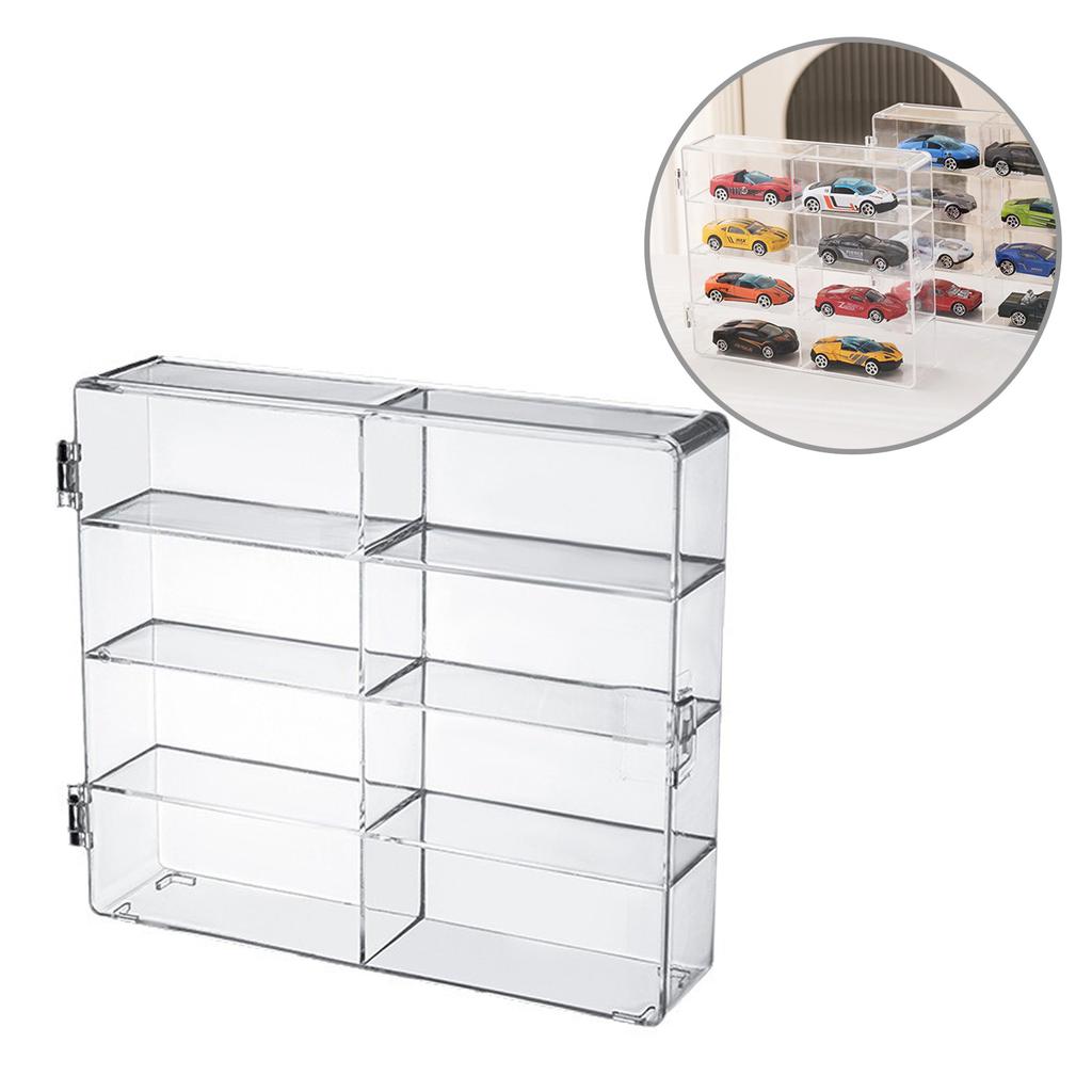 Klare Acryl-Vitrine, 8 Fächer, Aufbewahrungsbox für Modellautos und Figuren, transparentes Acryl, Spielzeugauto