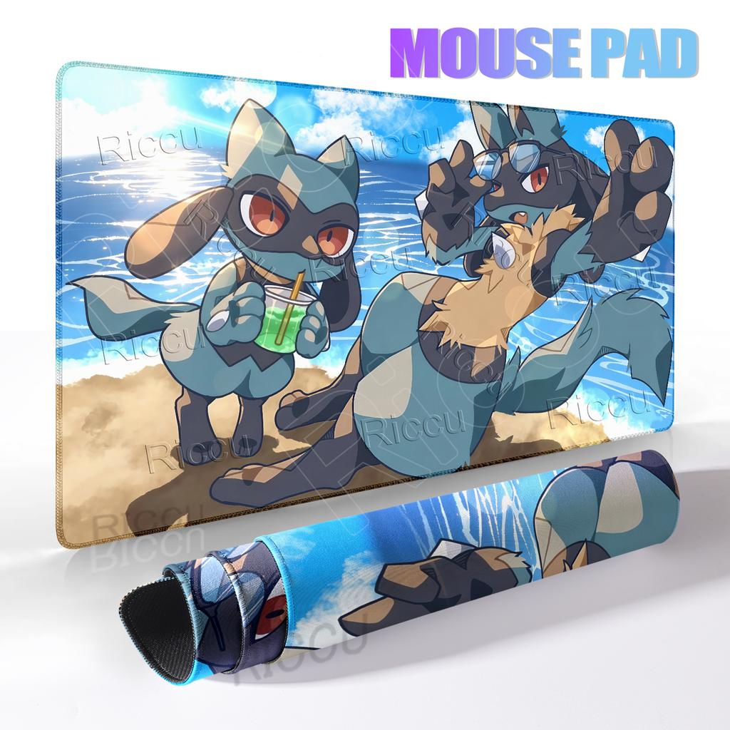 Gaming Pokemon Lucario Mouse Pad Anime PC Accessories Desk Mats XXL Gamer Large Non-slip Desk LockEdge Computer Keyboard Playmat