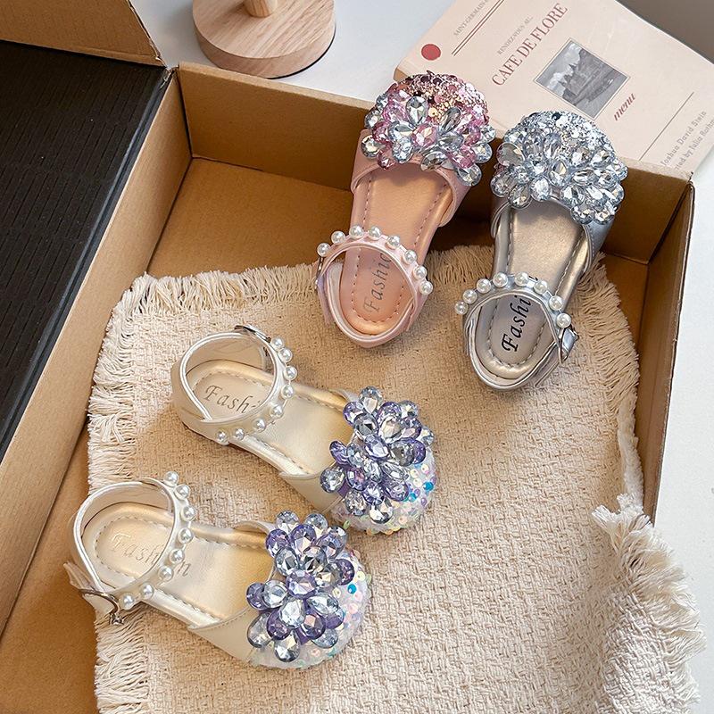 Fashionable Crystal Summer Sandals for Girls with Soft Sole & Pearl Accents - New 2026 Princess Style