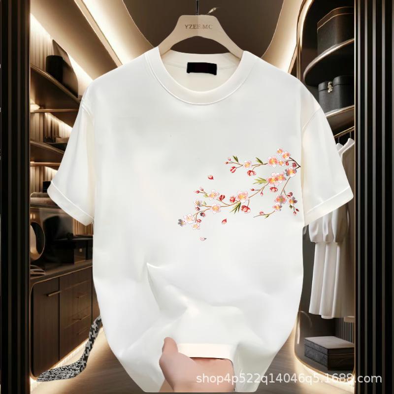 European Station High Sense Niche Crew Neck Light Luxury Men'S T-Shirt Short Sleeve Cotton Fashion Trend Brand Printed Green T-Shirt Trend