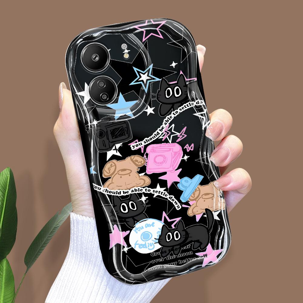 Roztomilý kreslený vzor krémová textura pouzdro vlnitý okraj měkký silikonový kryt pouzdro na telefon pro Xiaomi Redmi