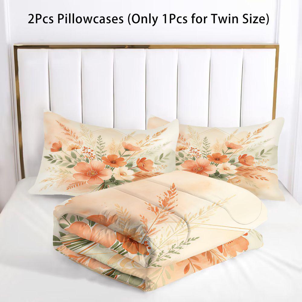 Floral Print Comforter Set Quilt Bedding Set With Pillowcase, Soft Fabric For Women Farmhouse Bedroom Apartment Decor