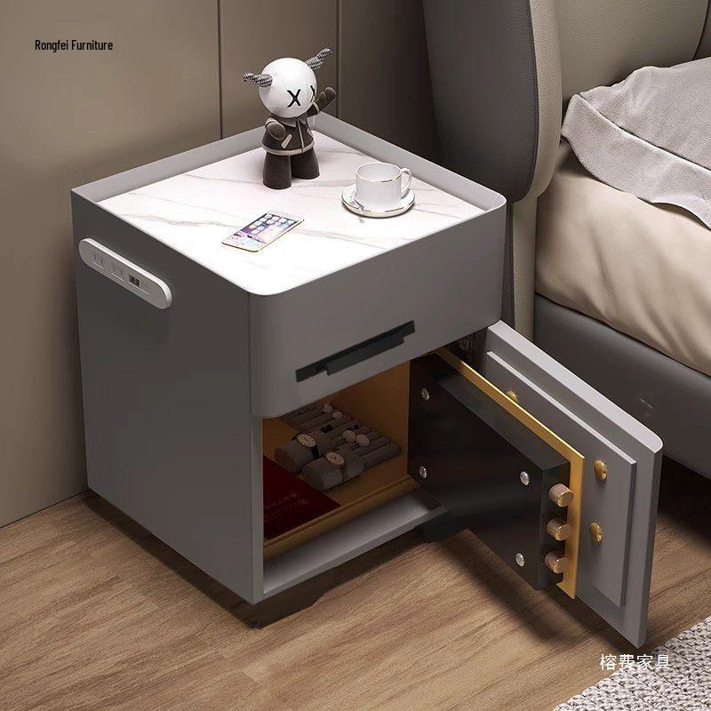 Smart Multifunctional Bedside Safe: Minimalist Square Design for Bedroom and Living Room