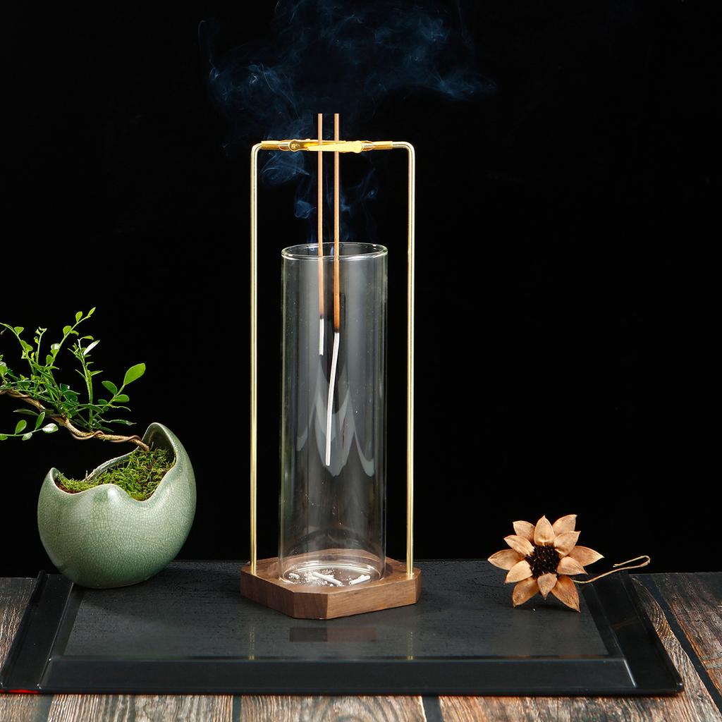 Incense Holder for Double Sticks Upside Down Incense Burner with Removable Glass Ash Catcher Anti-Ash Flying Home Decor