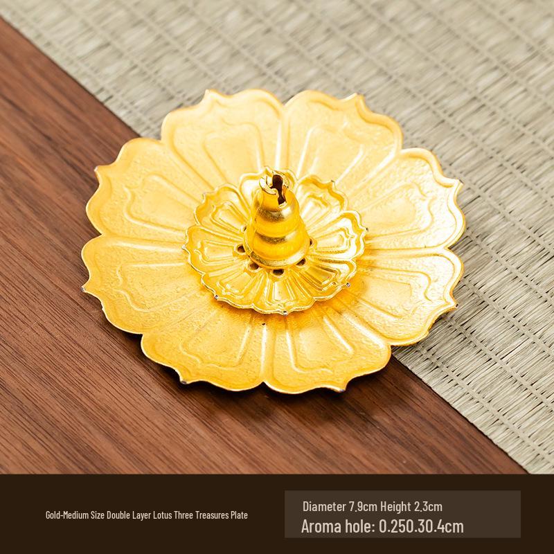 Double-Layer Antique Lotus Incense Burner for Tea Ceremony and Buddha Worship with Multi-Hole Sandalwood Stick Holder.