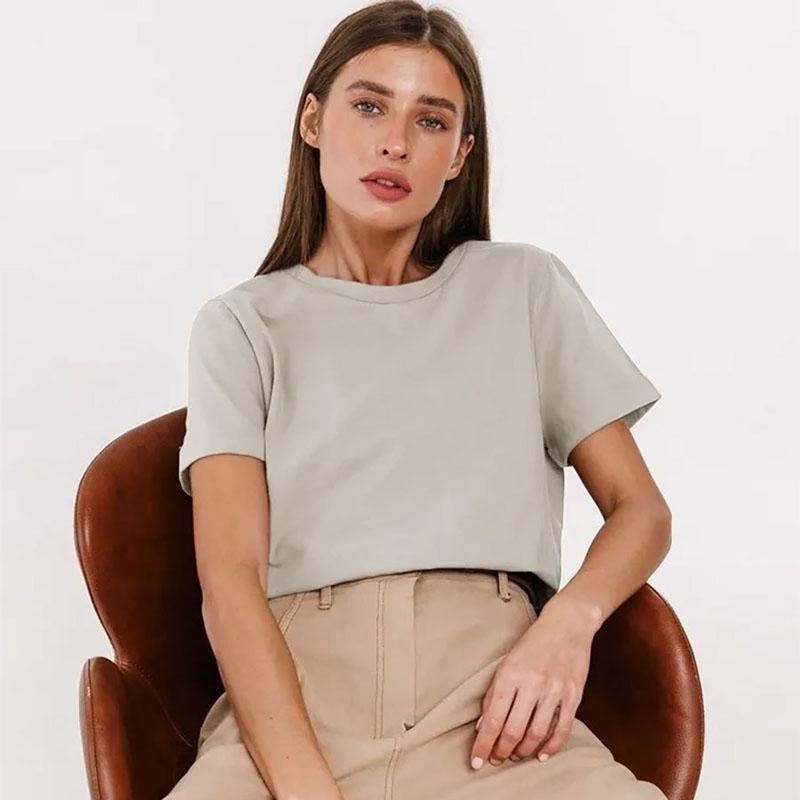 Basic Causal Solid Crew Neck Cotton T-shirt Women Loose Versatile Commuter Short Sleeve Tee Summer Simple Daily Lady Tops