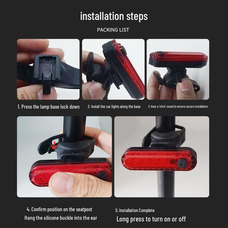 056 High Brightness LED Bicycle Tail Light - Rechargeable Safety Warning for Night Riding