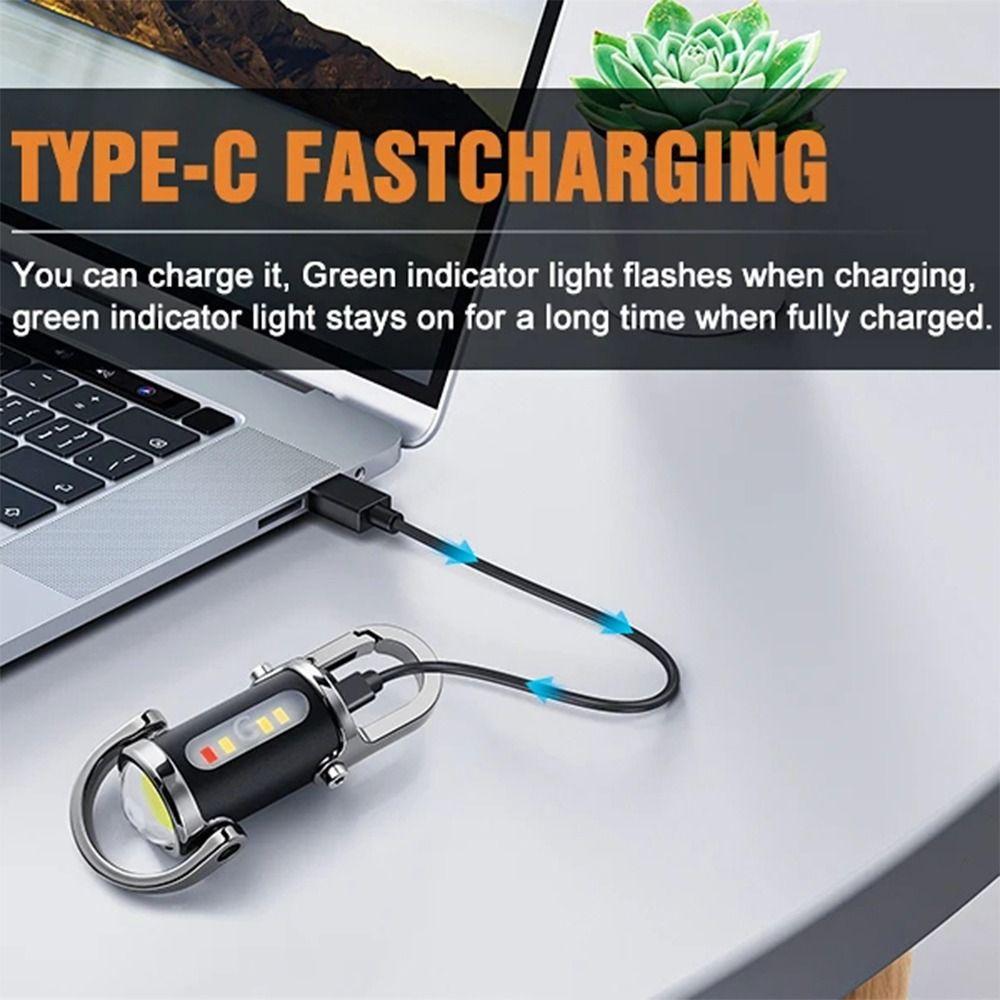 with Red&Blue Light Mini Keychain Flashlights Portable USB Rechargeable LED Torch Ultra Bright Work Light Searching Hiking