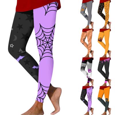 Women's Fashion Halloween Printed Stretch Bottom Pants Stretch Yoga Pants Nine Minute Pants