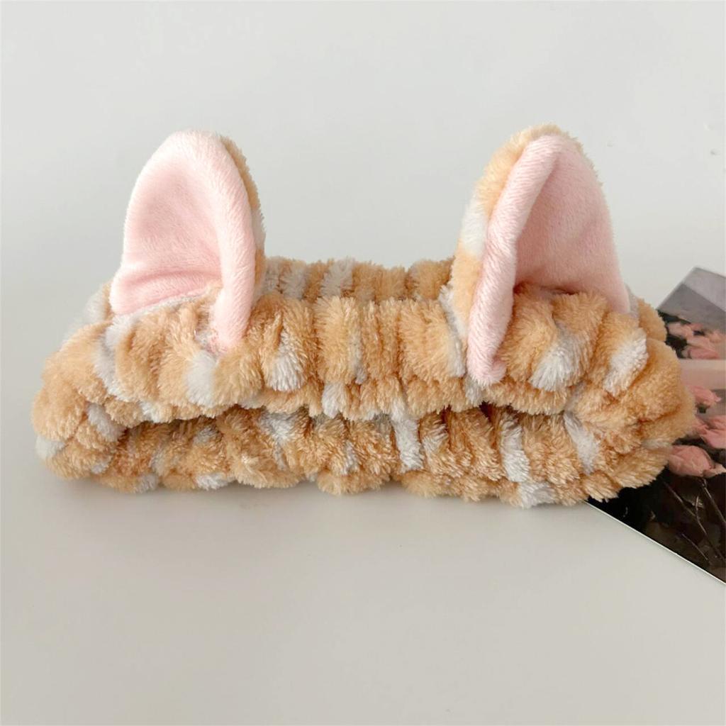 1set Elastic Women Shower Hairband & Wristband Cute Kitten Plush Face Wash Hairband Home Makeup Headband Wristband