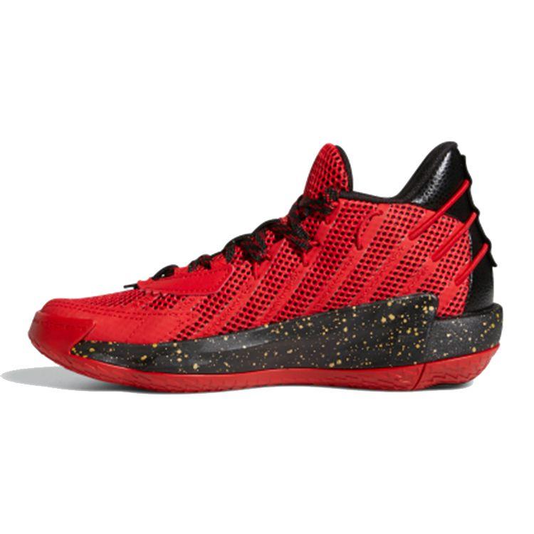 Adidas D Lillard 7 Fabric Breathable Low Top Basketball Shoes Kids Sneakers Red Black Gold H01364