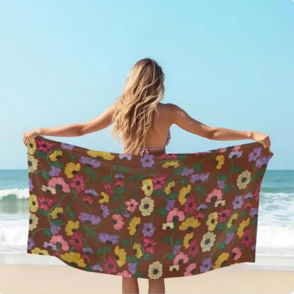 Vintage Floral Beach Towel, Retro Pastoral Style, Soft Microfiber Quick Dry Summer Vacation Swimming Towel