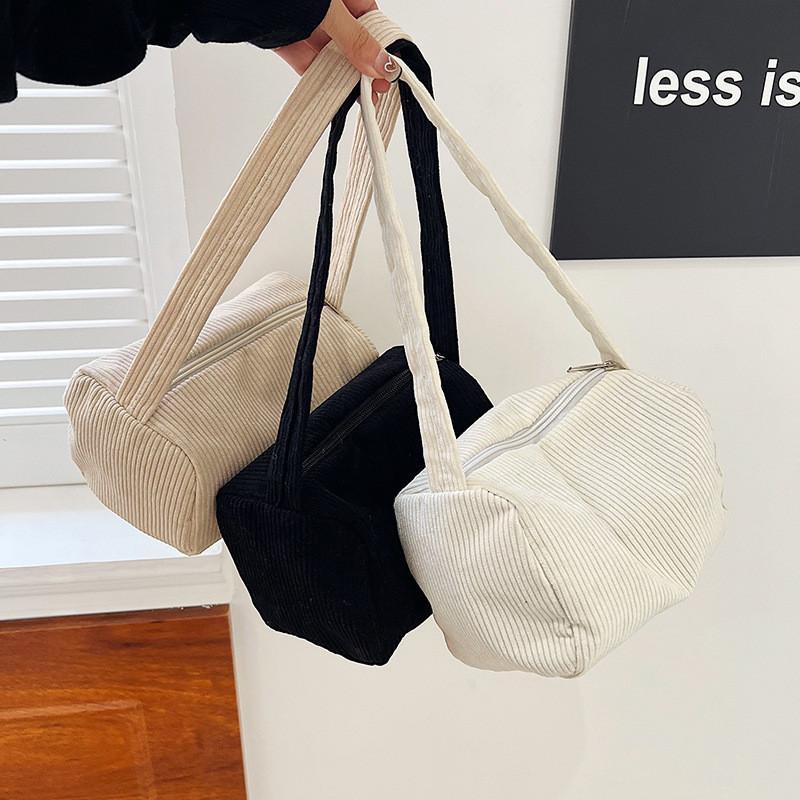 Spacious Corduroy Bucket Bag For Women Trendy Korean Style Casual Shoulder Tote