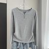 Stylish Long Sleeve T-Shirt Ribbed Slim Standard Shoulder Top For Autumn Stretchy Slim Base Layer Soft Ribbed Fabric Good For Inner And Outer Wear Top