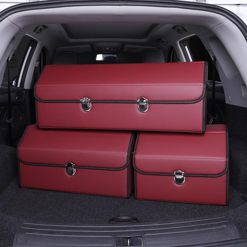 Car Leather Interior Organizer: Large Capacity Folding Trunk Storage Box