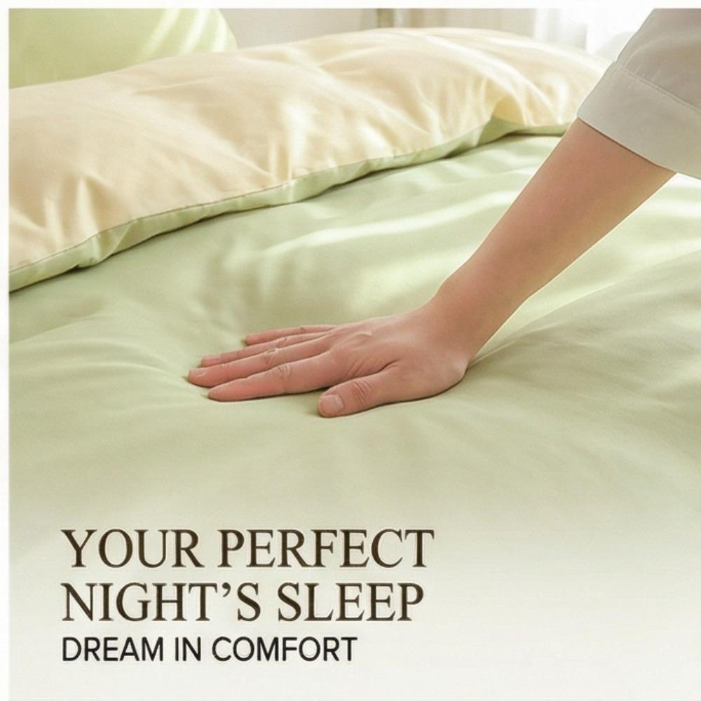Conjunto de Roupa de Cama Simples de Algodão Lavado Duplamente Torcido - Lençol de Elástico e Capa de Cor Lisa