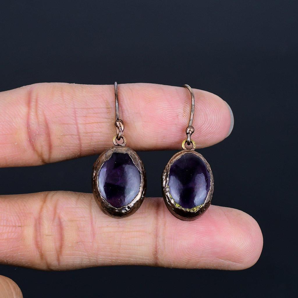 Amethyst Earrings Gemstone Jewelry, Copper Electroformed Earrings, Gift For Women Handmade Earrings