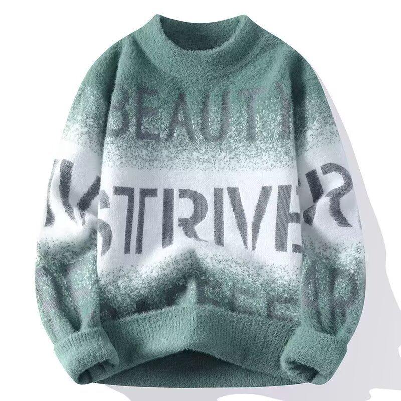 

Men s Gradient Color Block Knit Sweater with Half-High Collar XL зелений