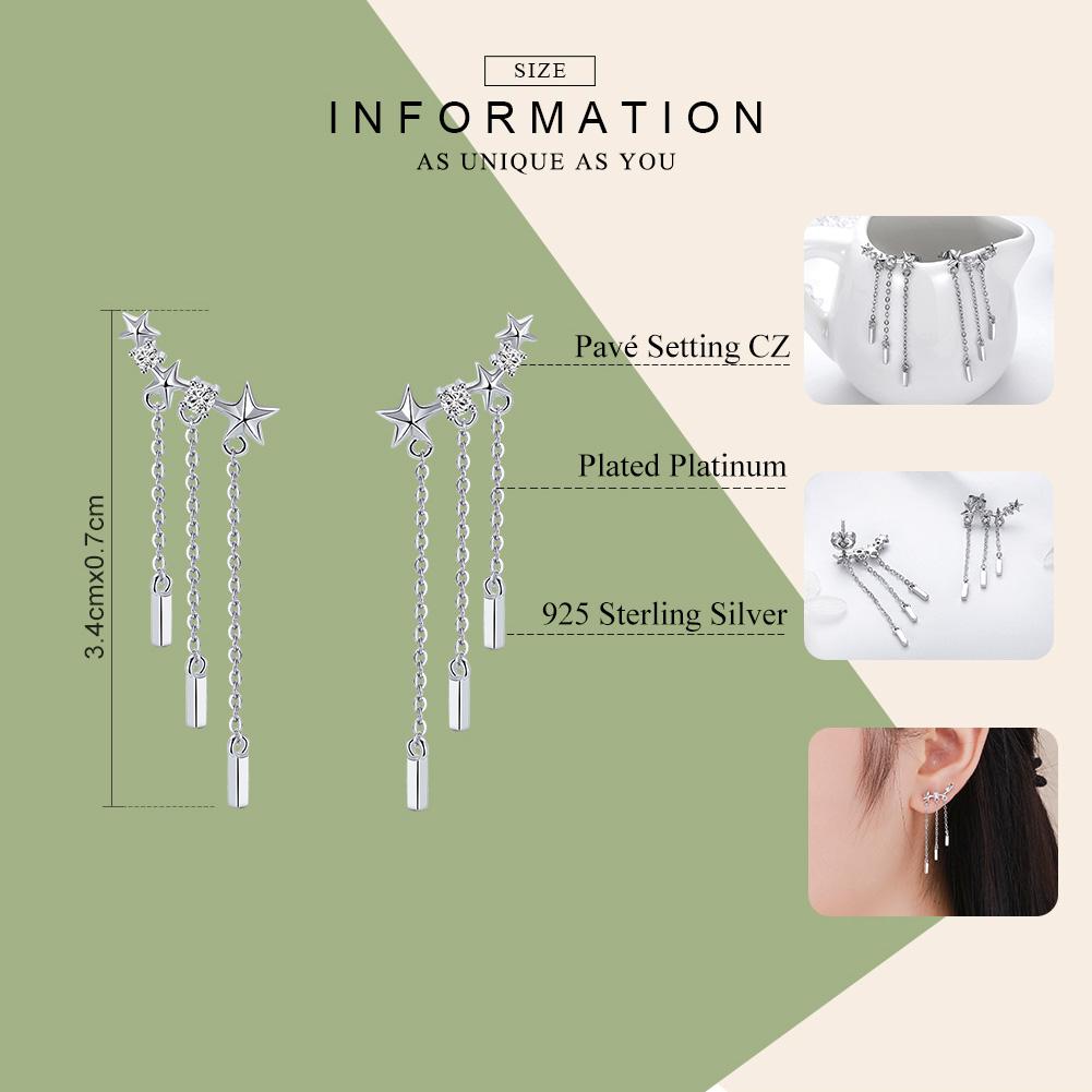 WOSTU New Arrival 925 Silver Dazzling Star Tassels Drop Earrings For Women Fashion Silver Jewelry Gift For Wife CQE399