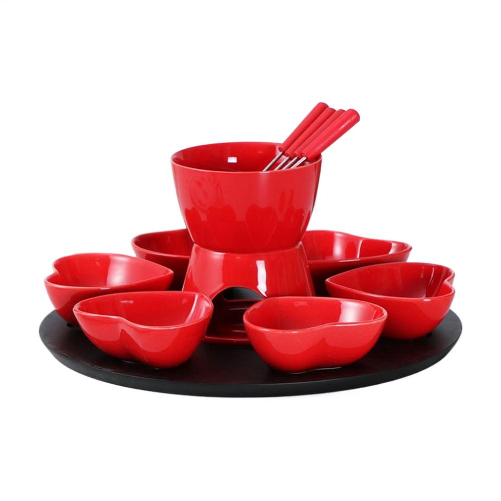 

Набор кружек для плавления шоколада, керамический набор для фондю с подогревом и вилками, кружка для подогрева горячего шоколада для вечера свиданий, вечеринки, семейных посиделок