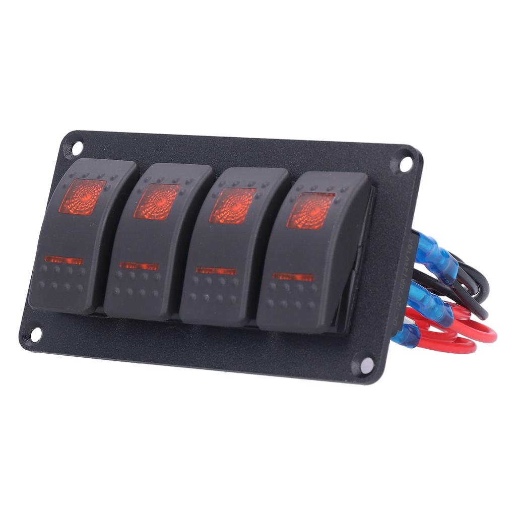 4 Gang Rocker Switch Panel LED Backlight 5‑Pin Overheat Protection for 12V 24V Vehicle Marine Yacht BoatOrange Light