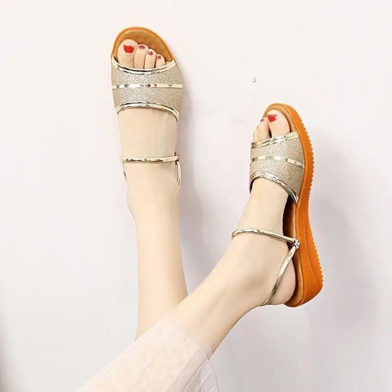 Fashion Woman Shoes Wedges Heel Open Toe Sandals for Women Wholesale Vintage Casual Original Comfortable and Elegant Low Price Footwear